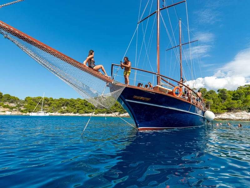 Wooden Sailboat on the open sea