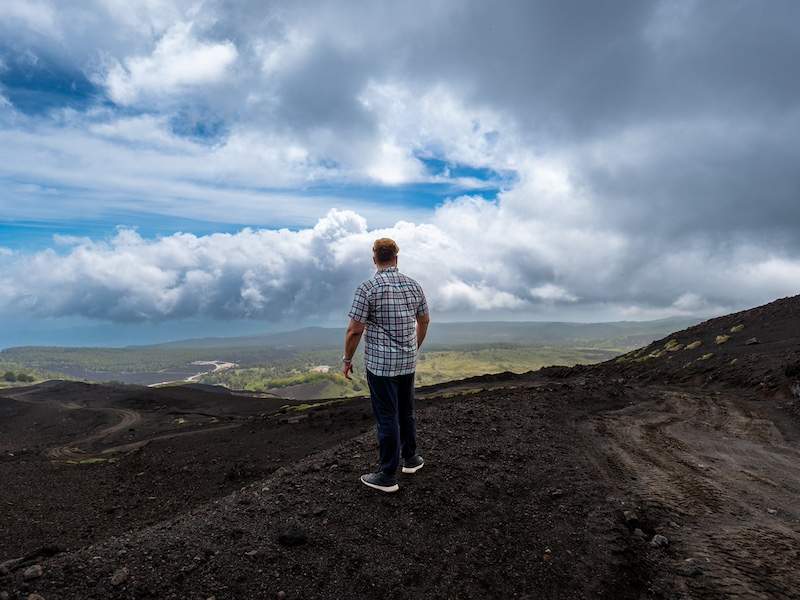 hikers on volcano