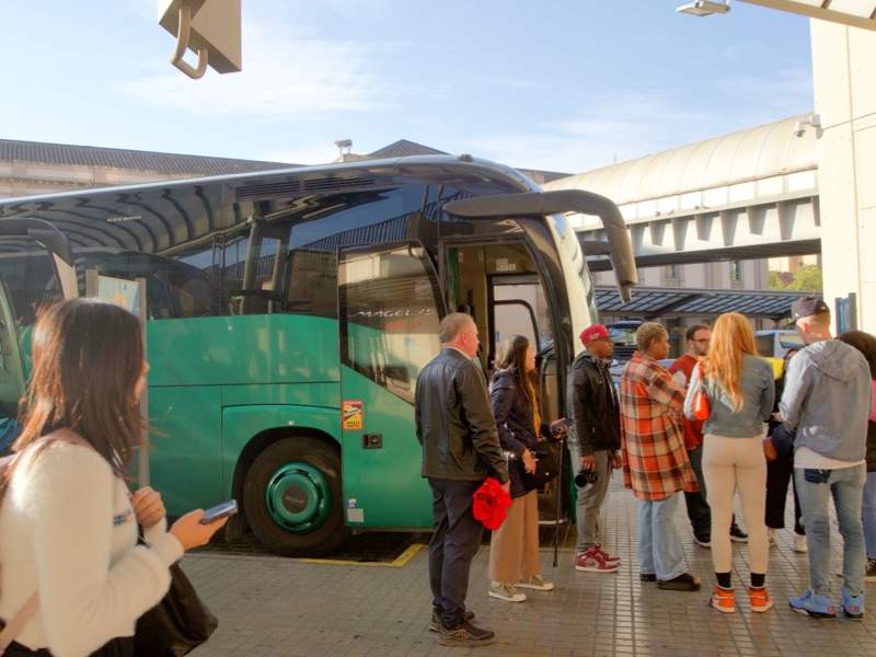 People boarding on bus in Barcelona