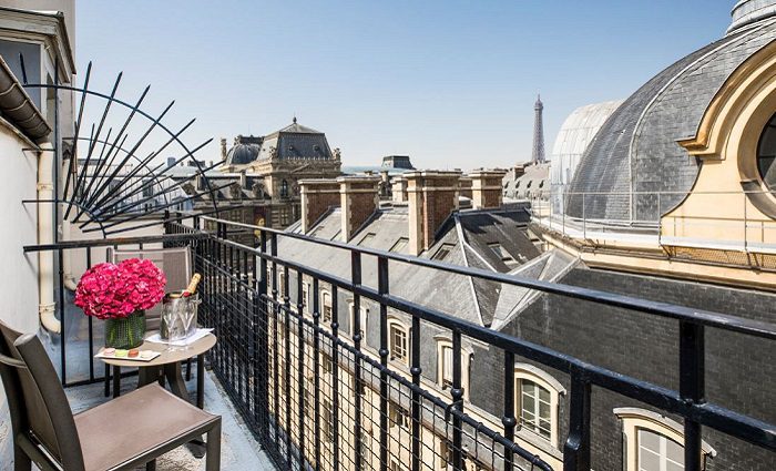 balcony view of paris and eiffel tower