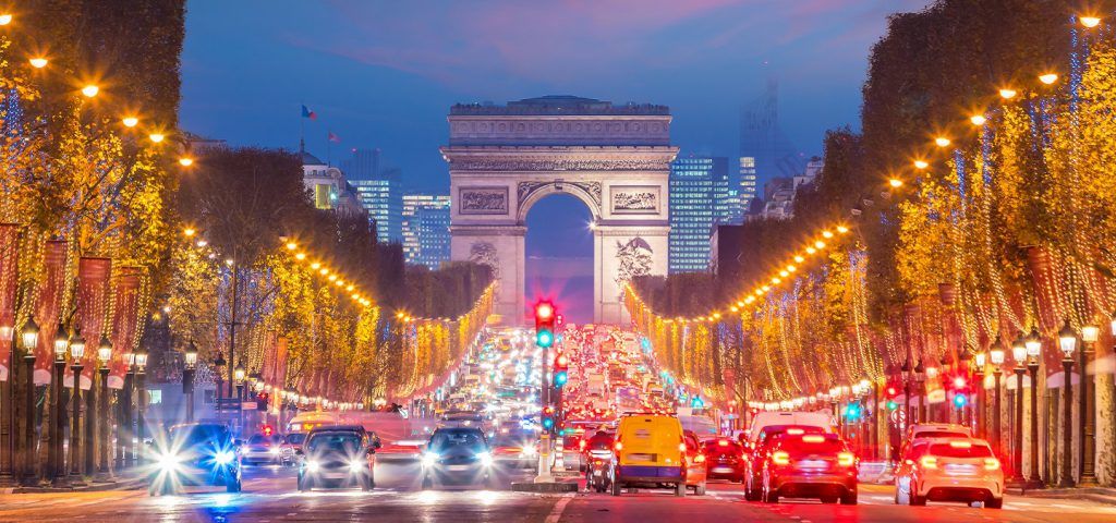 Arc de Triumph in Paris at night.