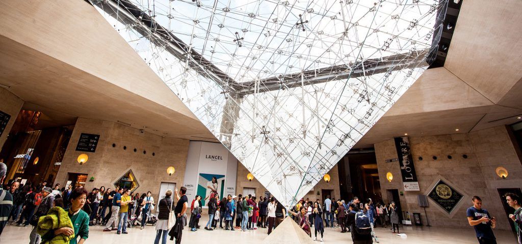 Interior of the lobby in the Louvre.