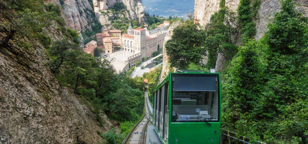 Tram going up the mountain to Montserrat.