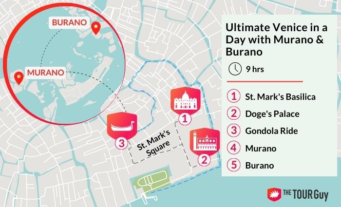 map showing itinerary of one of the best Doge's Palace tours