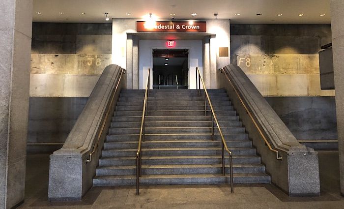 Stairs leading up to the pedestal and crown of the statue of liberty 