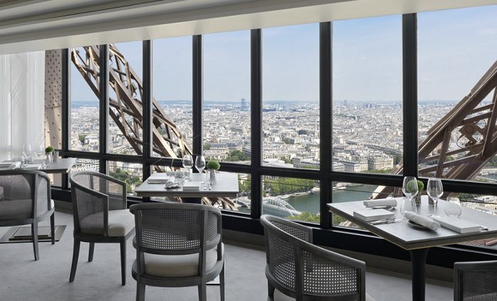 view of Paris from Le Jules Verne restaurant on the Eiffel Tower