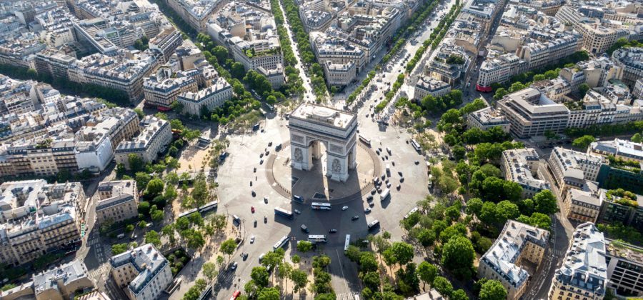 arc de triomphe in Paris from Above