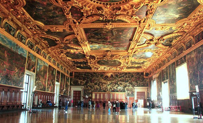 Interior of the Great Council Chamber in the Doge's Palace in Venice
