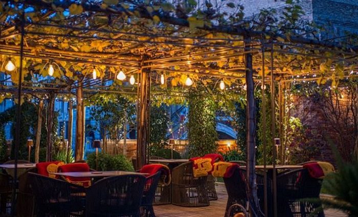 outdoor patio at night in venice