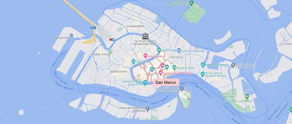 map showing San Marco in Venice