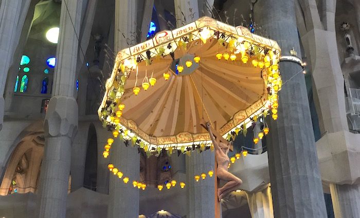 illuminated Christ on Cross Sagrada Familia Barceloma