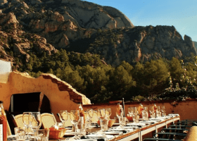 Restaurant in Montserrat overlooking the mountains.