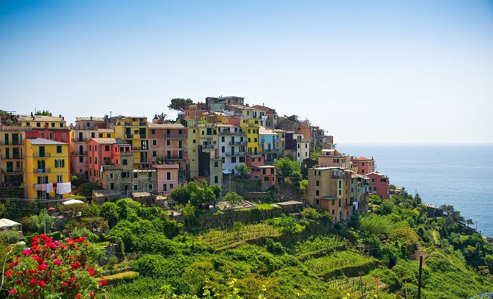 View of Corniglia town in Cinque Terre Italy