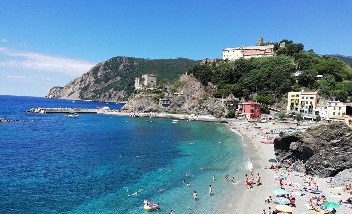 View of the long beach of Monterosso al Mare in Cinque Terre