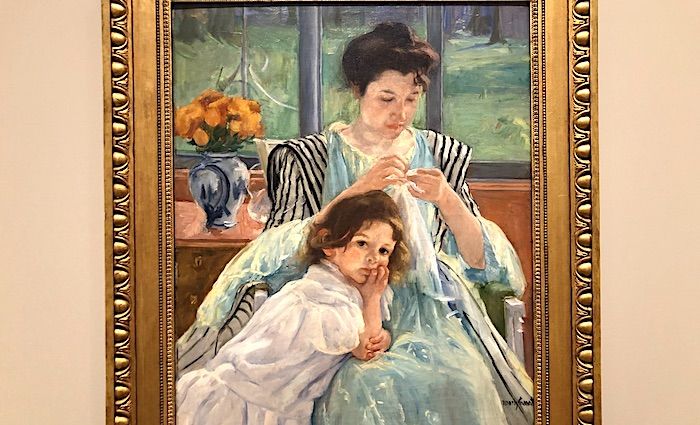 Young Mother Sewing painting by Mary Cassatt in the Met Museum in NYC.