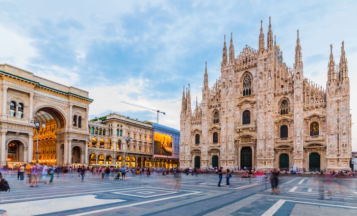 Crowds gather outside the Milan Duomo whil some get ready to take one of the best tours of Milan