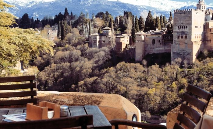 View of the Alhambra from the bar El Huerto de Juan Ranas
