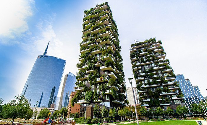 skyscrapers with greenery in milan
