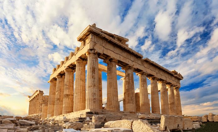 View of the iconic Parthenon temple in the Acropolis in Athens Greece.