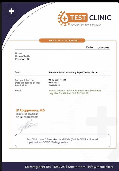 Negative covid test