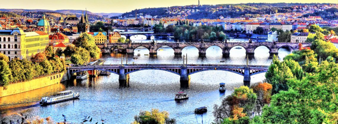 Aerial view of Prague bridges