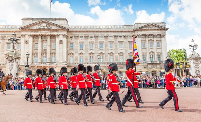 The iconic changing of the Guards in front of Buckingham Palace