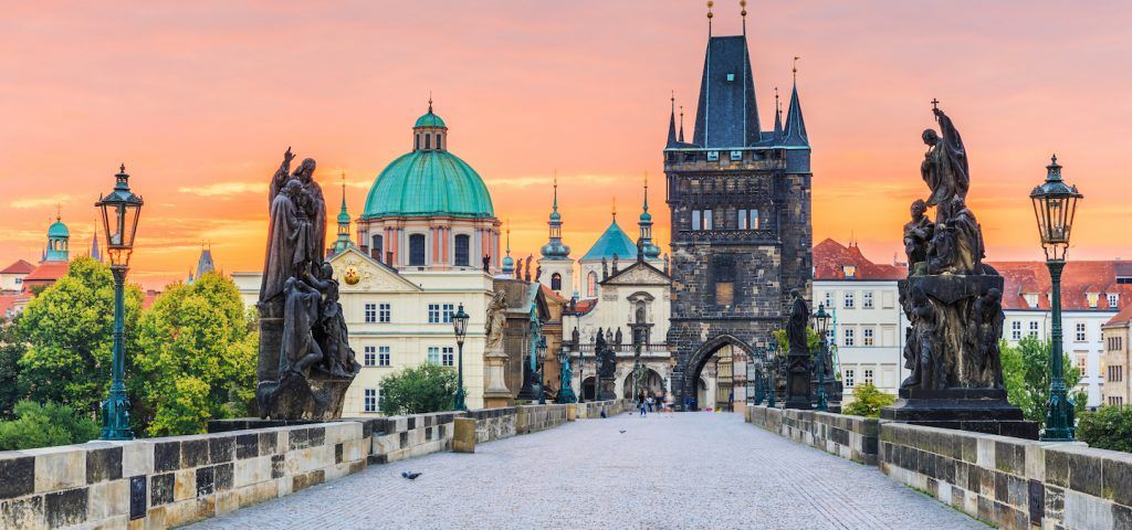Prague Bridge at sunset