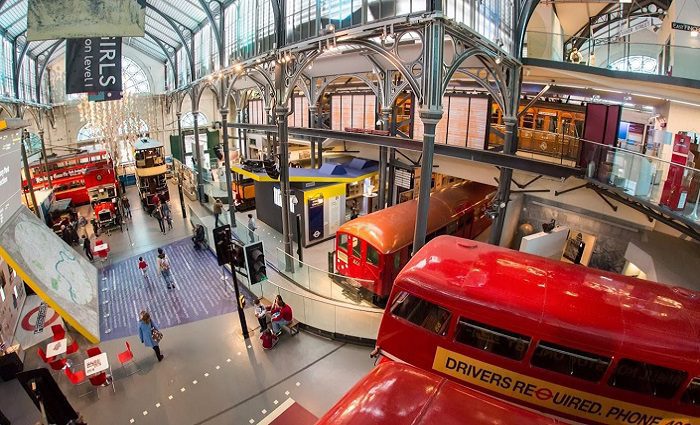 red double decker bus in museum