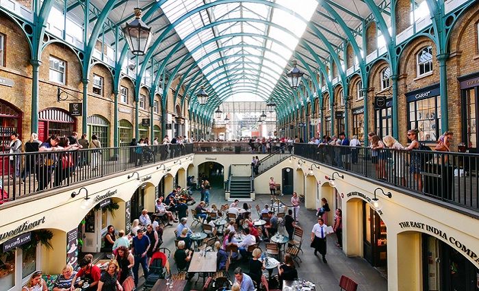 Sun shines through the roof of covent garden market.