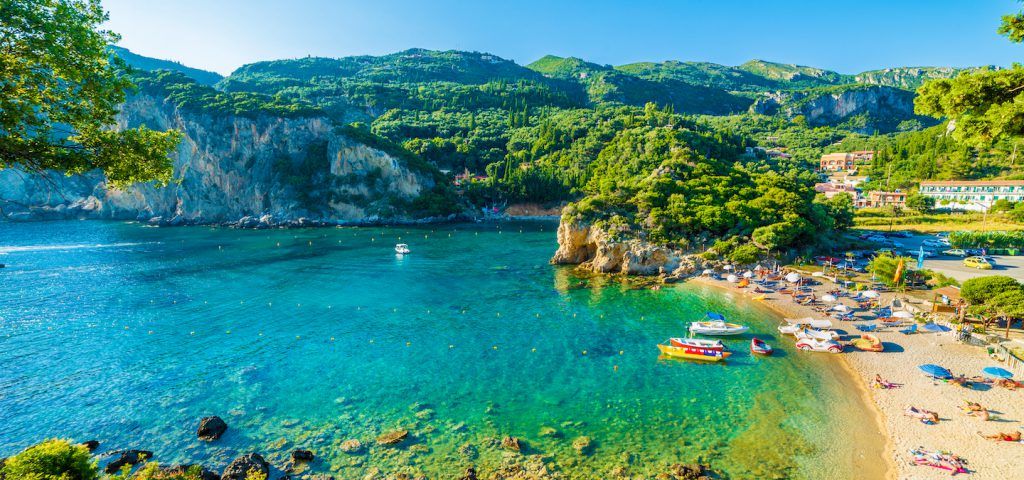 Paleokastritsa Beach nested in mountain