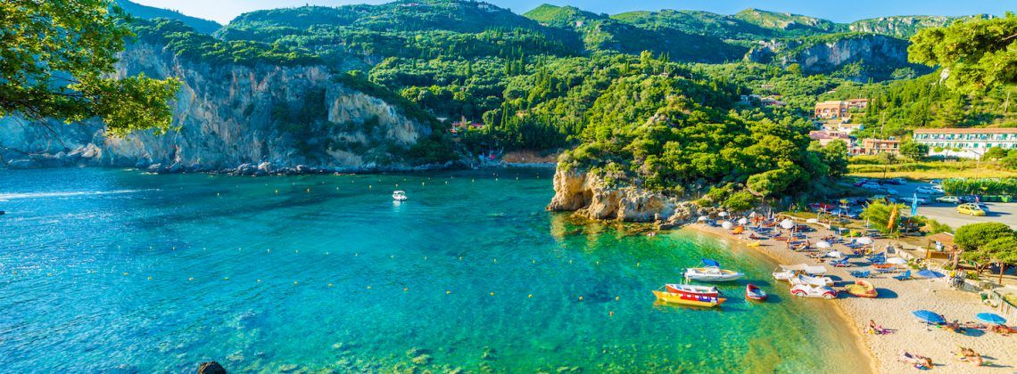 Paleokastritsa Beach nested in mountain