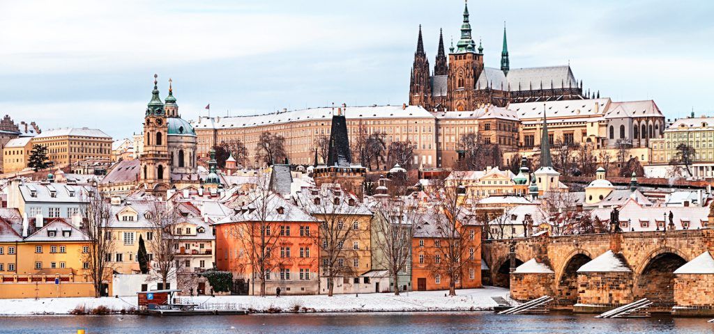 Exterior of Prague Castle with snow