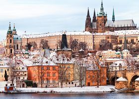 Exterior of Prague Castle with snow