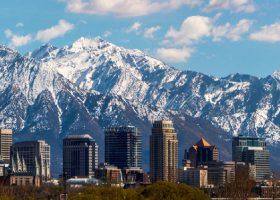 Salt Lake city with mountains in the background
