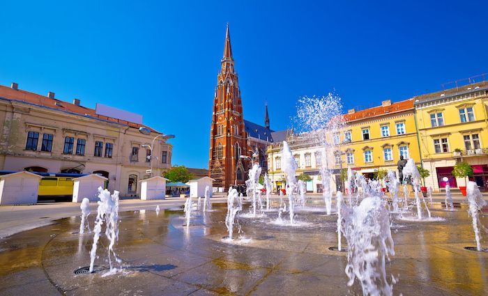 Main square and fountain in Osijek Croatia