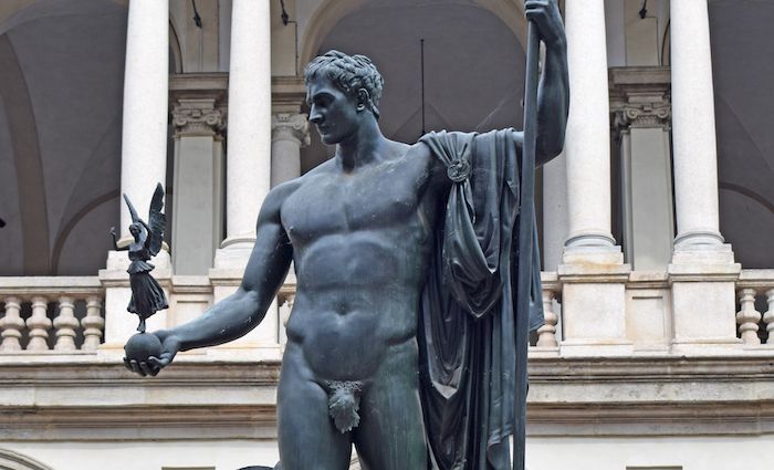 a statue of Napoleon at the Brera gallery.