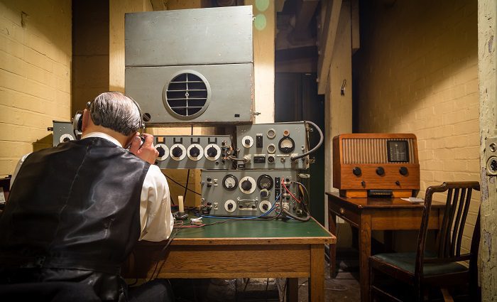 Exhibit of the BBC broadcasting room in the Churchill War Rooms in London