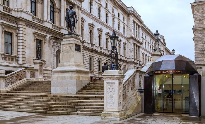 Exterior view of the Chruchill War Rooms entrance in London