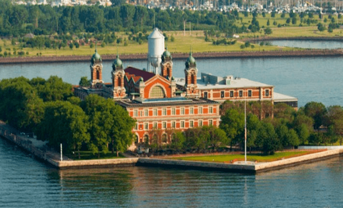 View of Ellis Island on HUdson river, NYC.