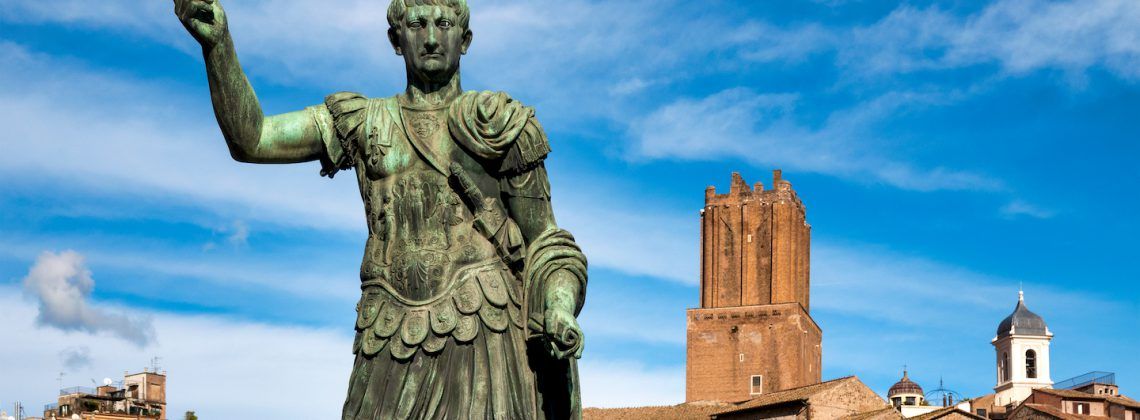 Bronze statue of a Roman emperor.