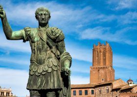 Bronze statue of a Roman emperor.