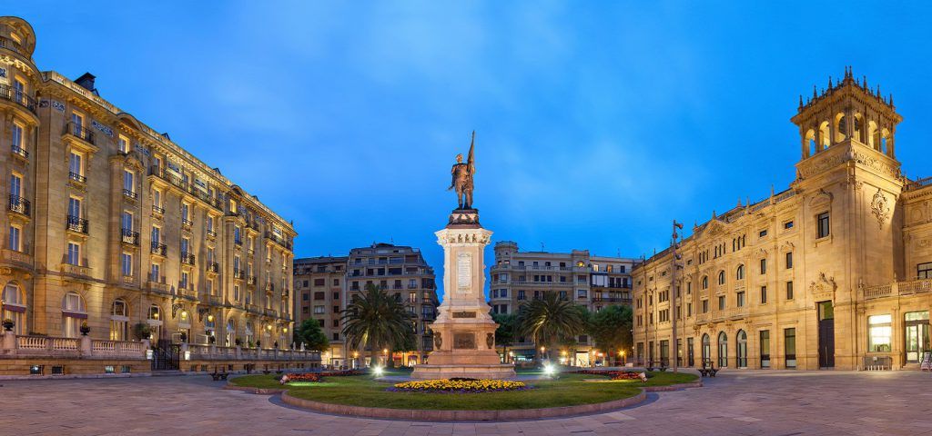 Courtyard of Gipuzkoa Spain at night.