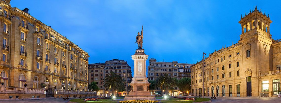 Courtyard of Gipuzkoa Spain at night.
