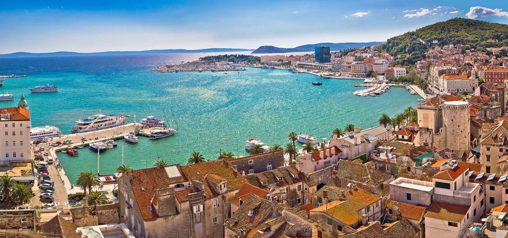 Aerial view of Split Croatia with the sea during the day.