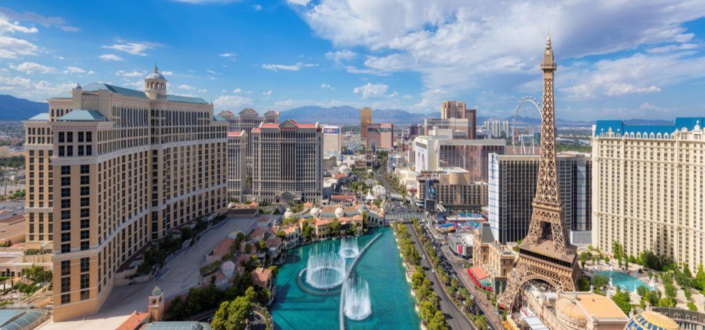 Aerial view of the Las Vegas strip during the day.