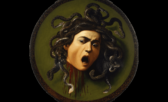 Oil painting of Medusa by Caravaggio in Uffizi, Florence