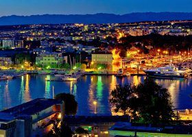 Zadar harbor and city during the night.