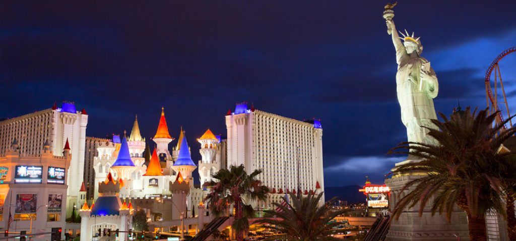 Statue of Liberty in Las Vegas at night.