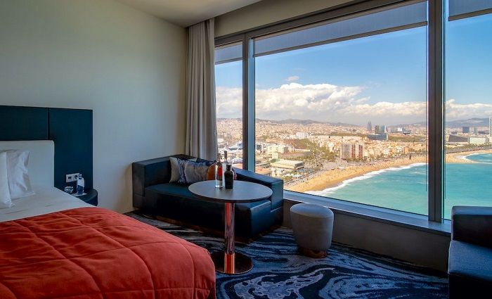 View a room at Hotel W overlooking the Barcelona coastline