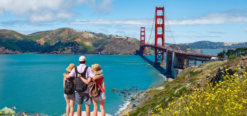 Group admiring the Golden Gate Bridge.